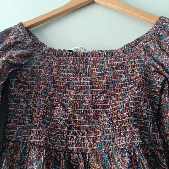 J.Crew Liberty Paisley Top Cotton Smocked Puff Sleeve Cropped Boho M - Picture 3 of 7